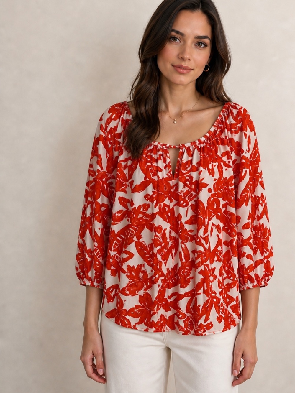 Cato Coral and White Floral Blouse